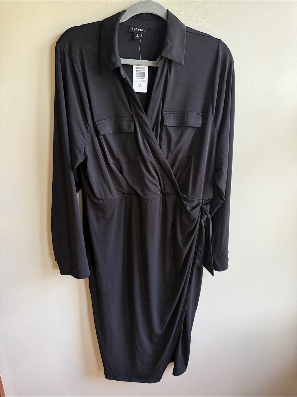 Torrid Black Faux Wrap Midi Long Sleeve V Neck Shirt Dress, size 2X 18-20